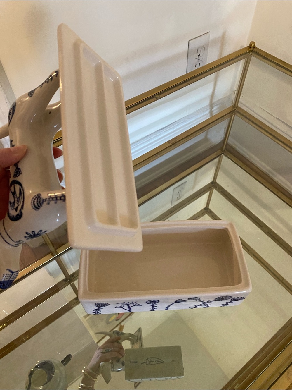 Anthropologie Ceramic Dog Trinket Box in White and Blue - Picture 2 of 7